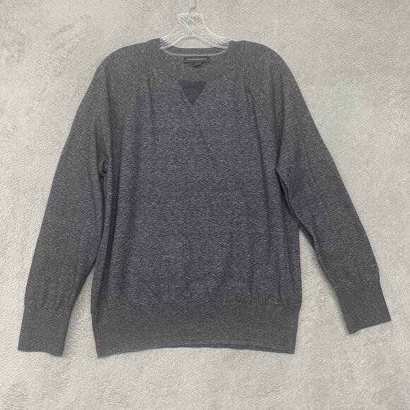 Banana Republic Sweater Mens Large Gray Crew Neck Elbow Patch Cotton Preppy - Picture 1 of 7